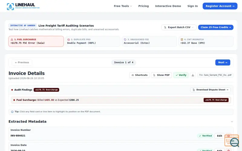 Screenshot of Linehaul