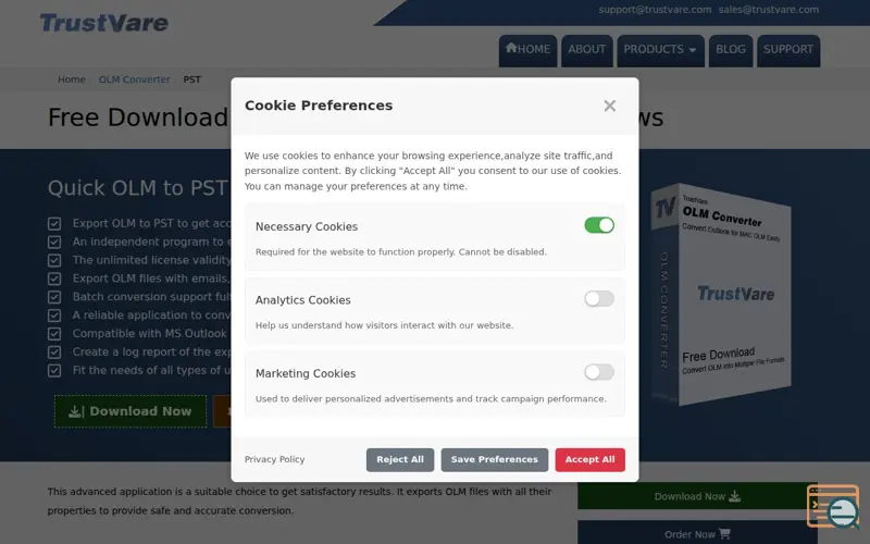 Screenshot of TrustVare OLM to PST Converter