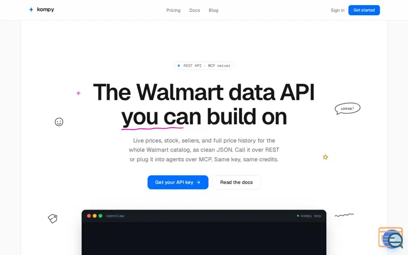 Screenshot of Kompy | Walmart Product Data API with Full Price History, a launch using EasyDoFollow