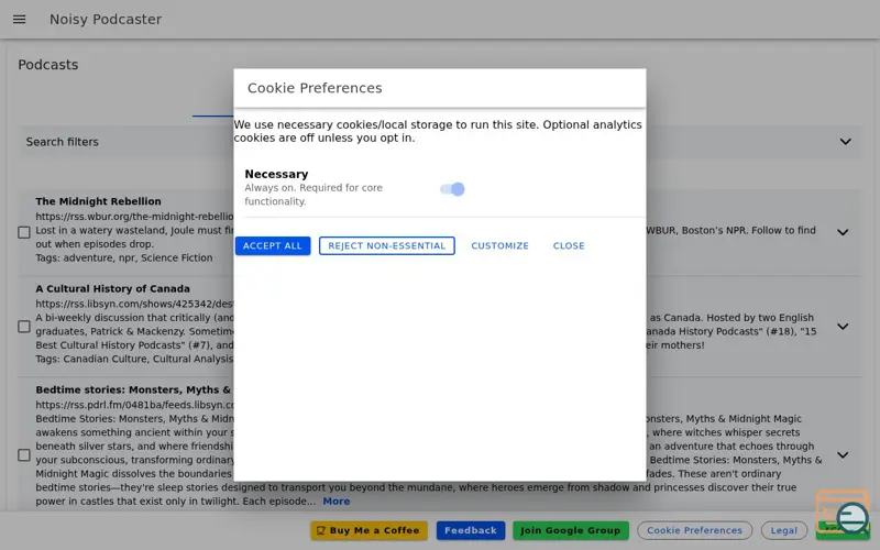 Screenshot of Noisy Podcaster
