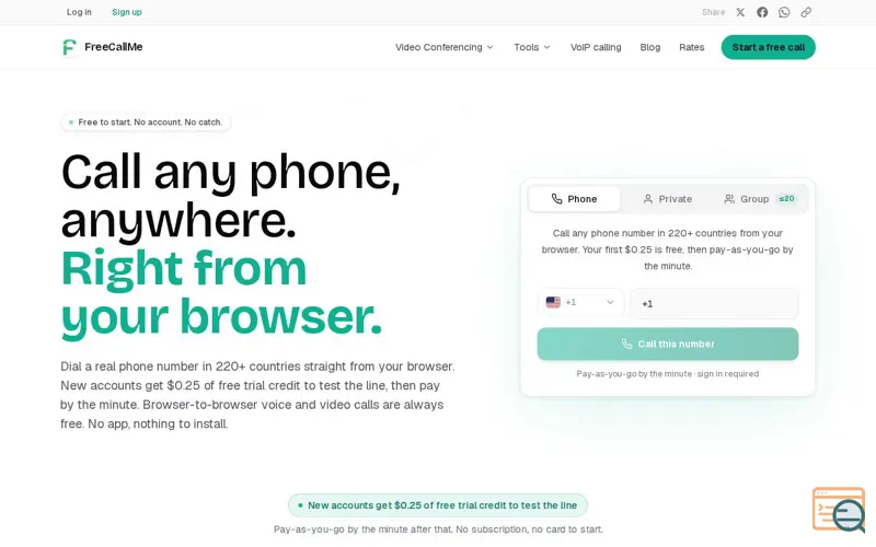 Screenshot of FreeCallMe