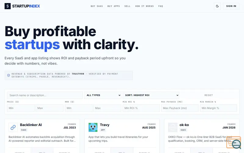 Screenshot of Startup Index