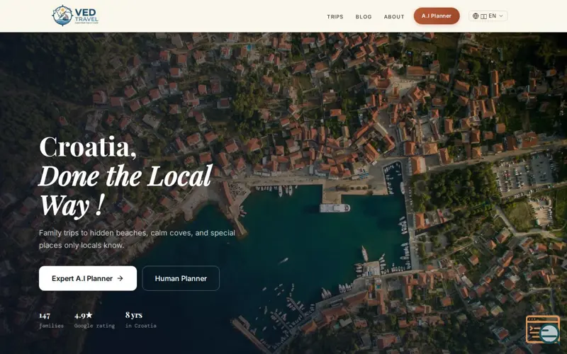 Screenshot of Ved Travel | Your Family Croatia Expert, a launch using KittyLaunch