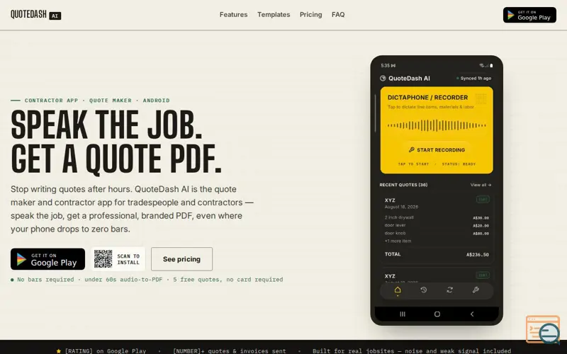 Screenshot of QuoteDash AI — Join the waitlist