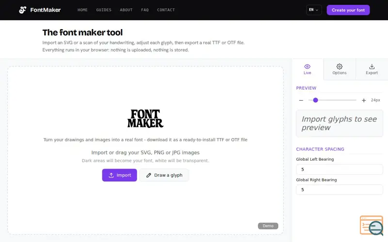 Screenshot of FontMaker, a launch using opentype.js