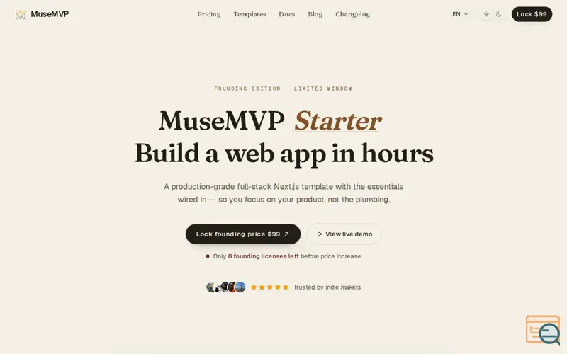 Screenshot of MuseMVP, a launch using Fazier