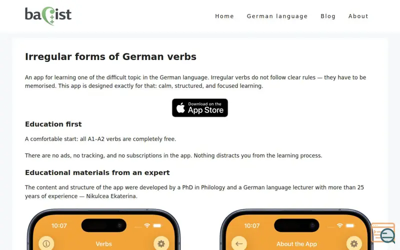 Screenshot of Irregular German Verbs