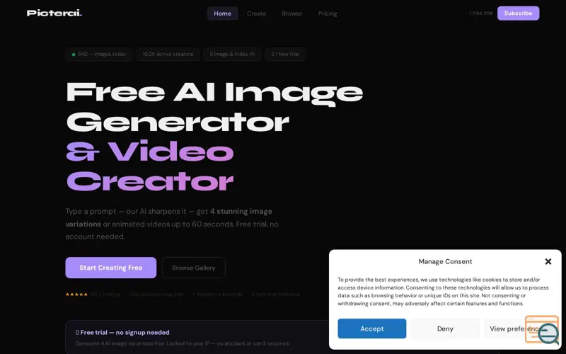 Screenshot of https://picterai.com/, a launch using Simply.com