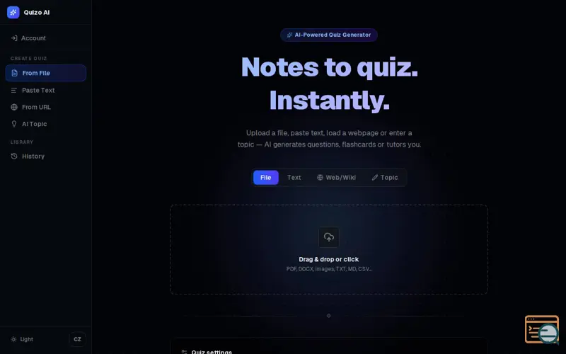 Screenshot of Quizo AI