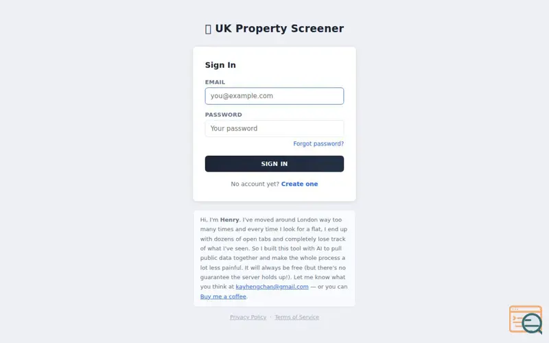 Screenshot of UK Property Screener
