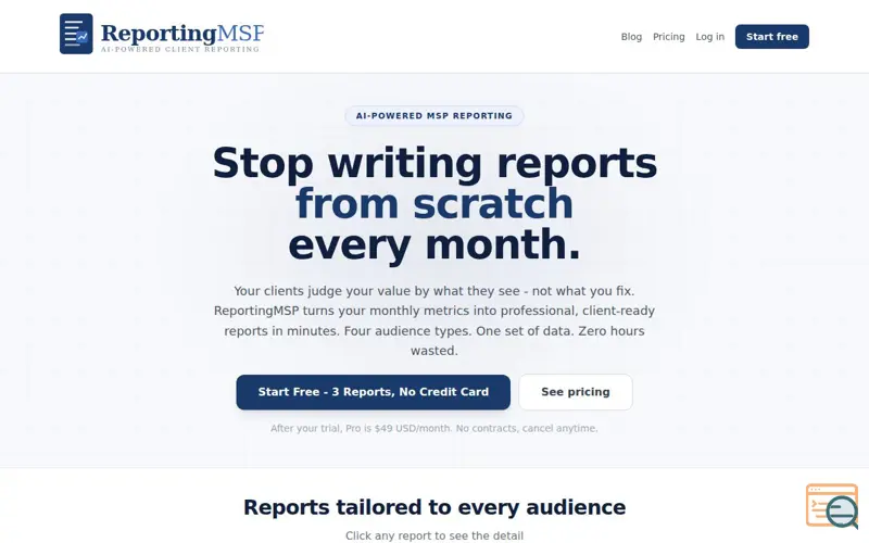 Screenshot of ReportingMSP