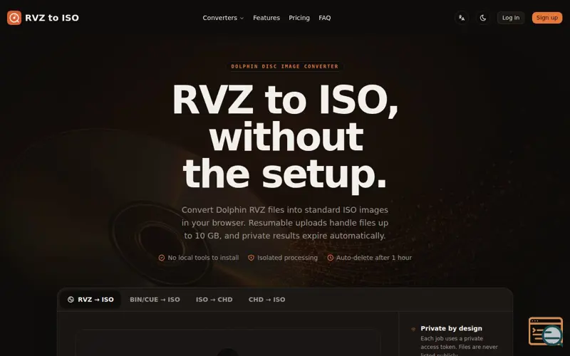 Screenshot of RVZ to ISO, a launch using Firsto