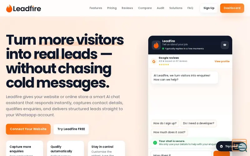 Screenshot of Leadfire, a launch using Thundermail