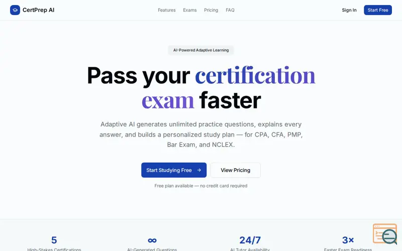 Screenshot of CertPrep AI — AI Exam Prep