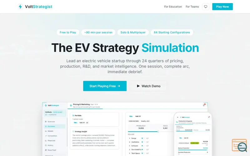 Screenshot of VoltStrategist, a launch using Zone.ee Email
