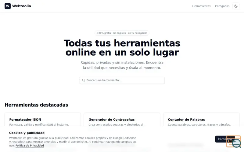 Screenshot of Webtoolia