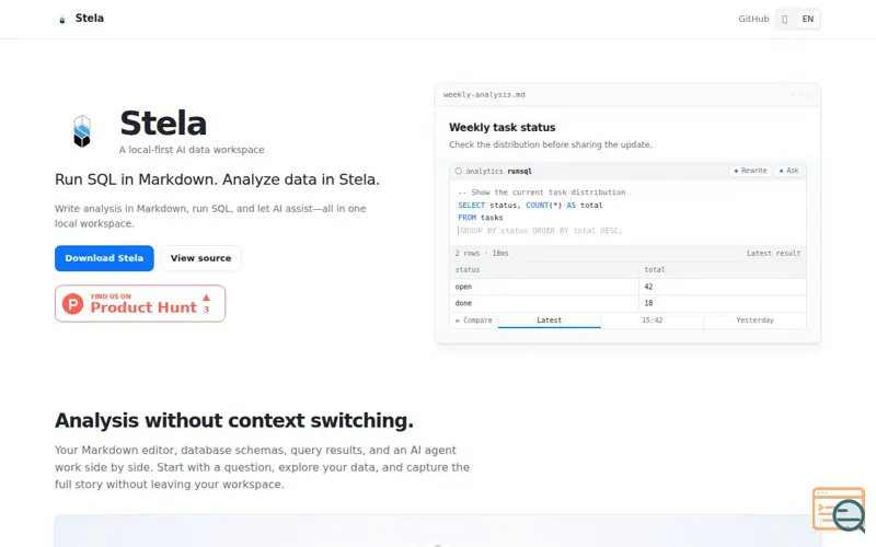 Screenshot of Stela — Data Analysis Workspace