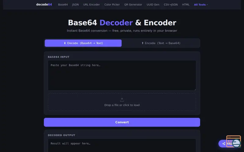 Screenshot of Base64 Decoder & Encoder Online — Free