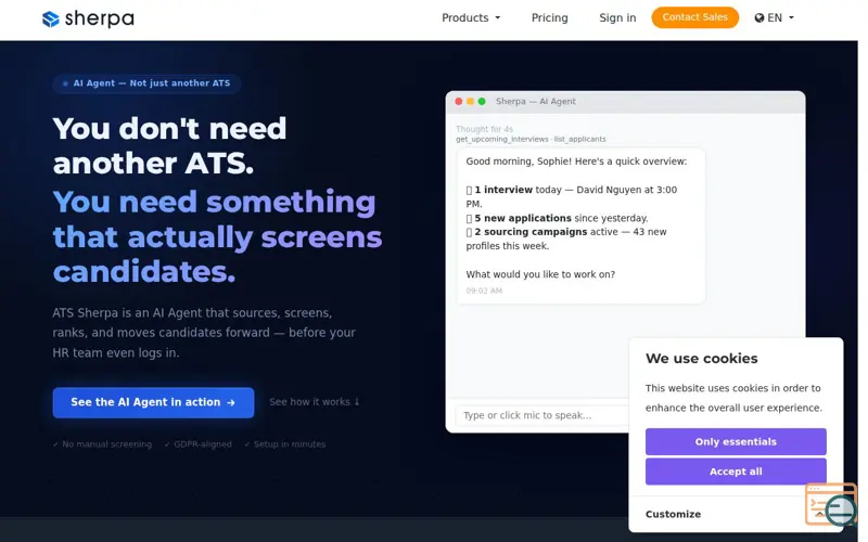 Screenshot of Sherpa — Your AI Recruiting Copilot, a launch using ServConfig
