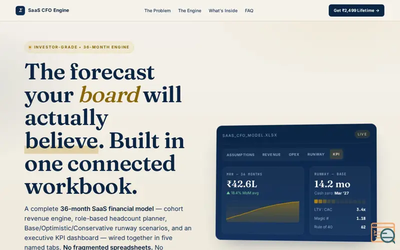 Screenshot of SaaS CFO Financial Model Engine-Investor