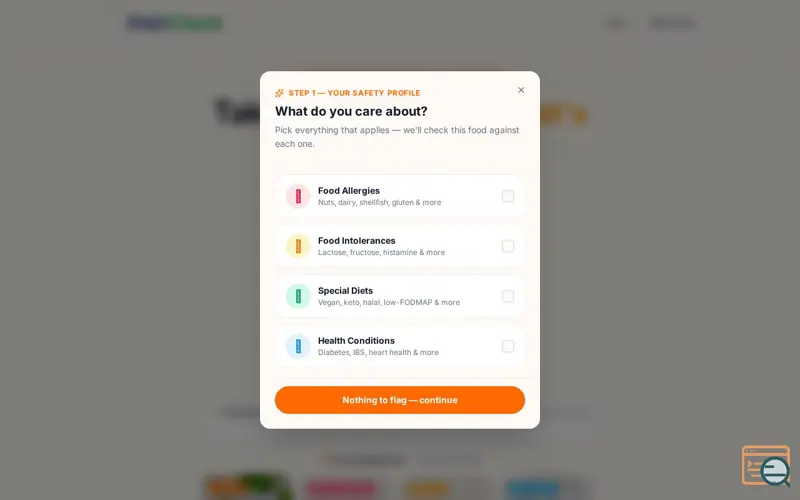 Screenshot of DishCheck
