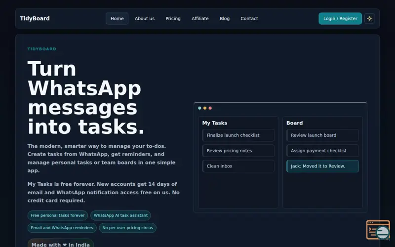 Screenshot of TidyBoard