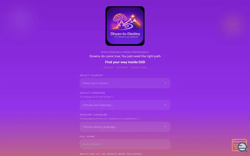 Screenshot of Dhyan to Destiny, a launch using IPWho