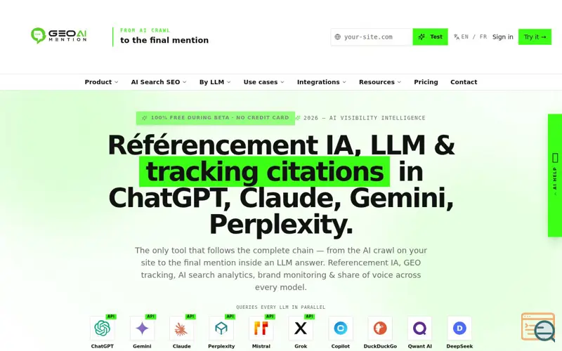 Screenshot of GEO AI MENTION