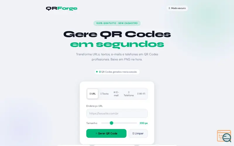 Screenshot of QRForge — Gerador de QR Code Gratuito