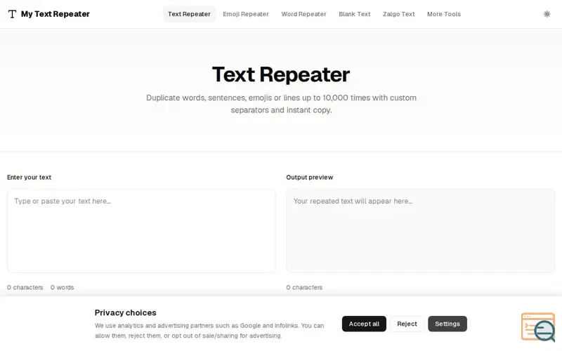 Screenshot of Text Repeater Online
