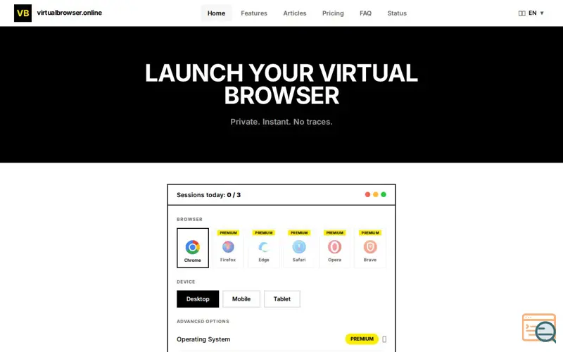Screenshot of VirtualBrowser.online — Free Private Virtual Browser, No Install Required