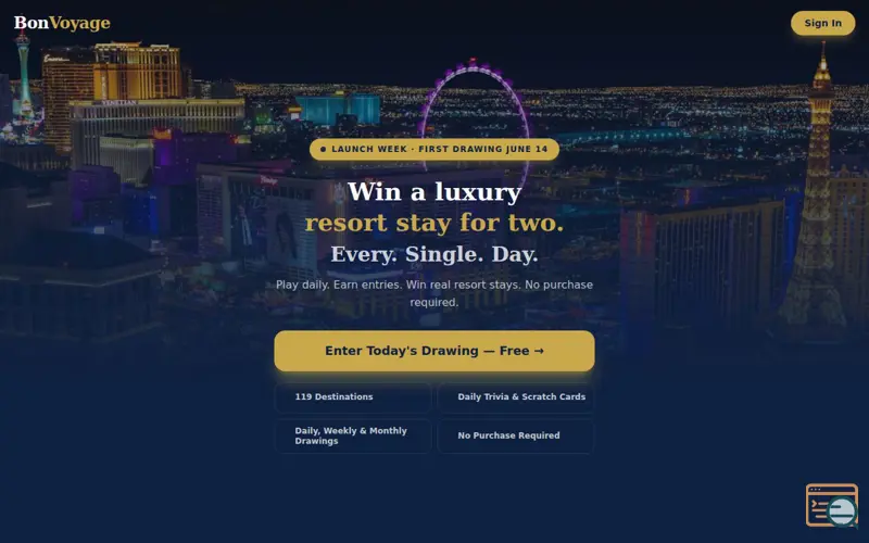 Screenshot of BonVoyage — Win a Vacation Every Day