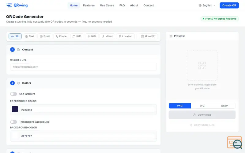 Screenshot of QR Code Generator