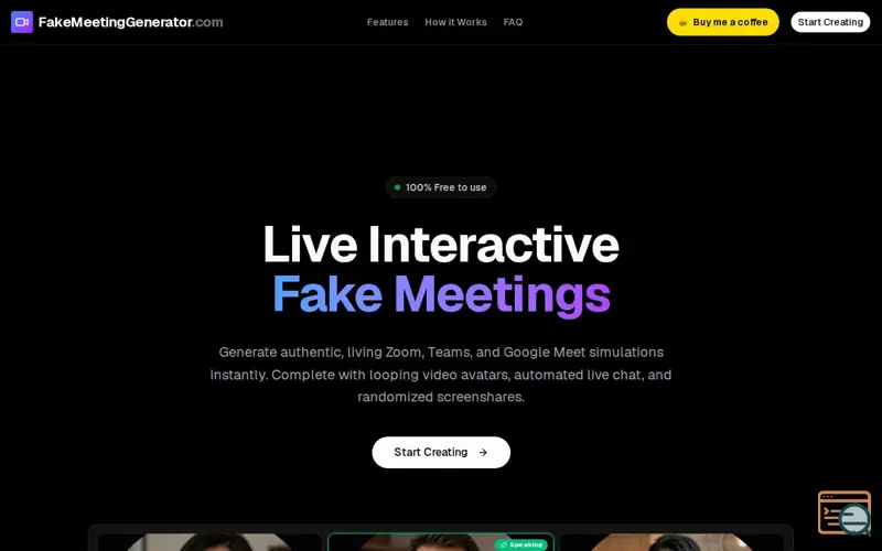 Screenshot of FakeMeetingGenerator.com
