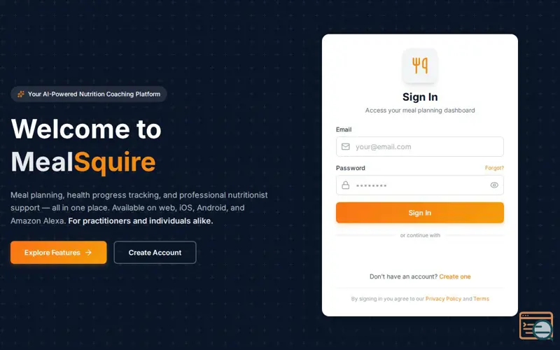 Screenshot of MealSquire