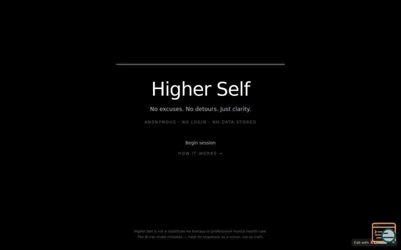 Screenshot of Higher Self -No excuses. Just clarity.