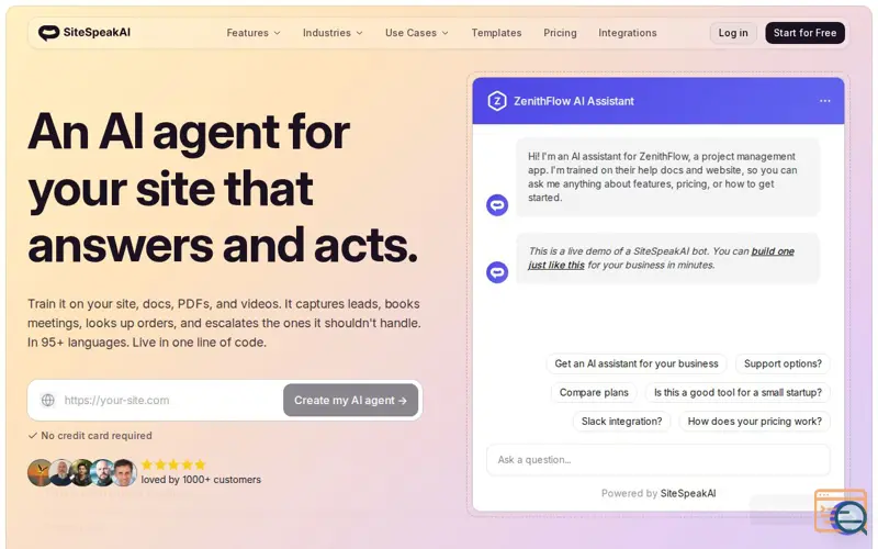 Screenshot of SiteSpeakAI