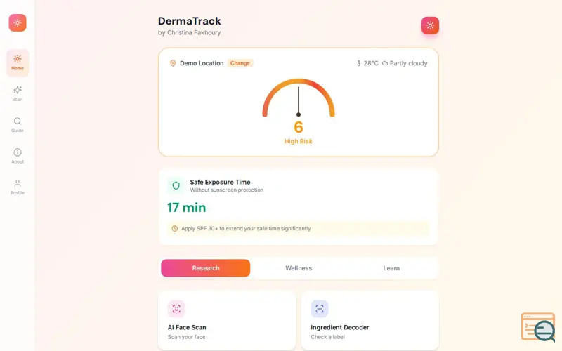 Screenshot of DermaTrack 