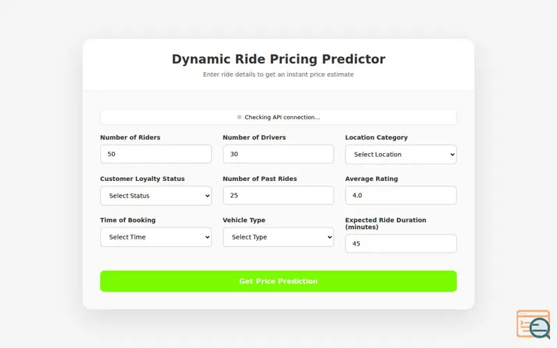 Screenshot of Dynamic Pricing Predictor