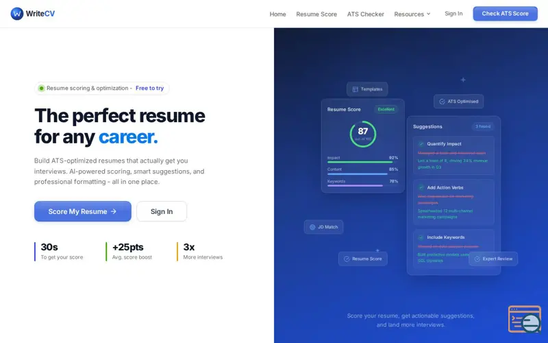 Screenshot of WriteCV.ai