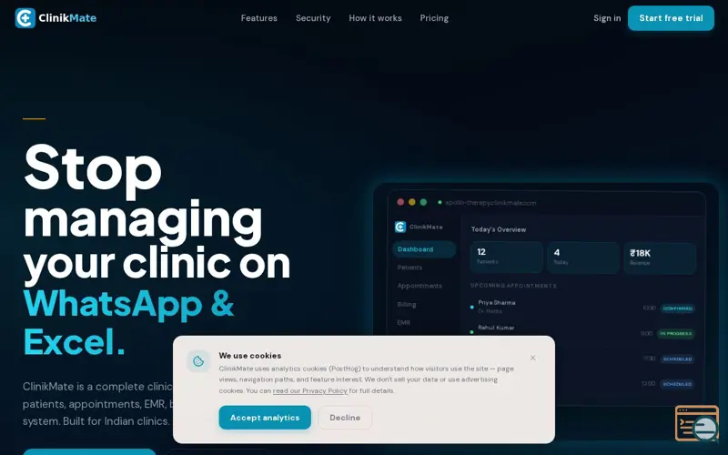Screenshot of ClinikMate
