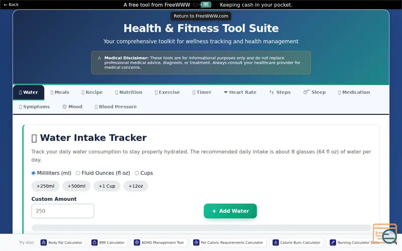 Screenshot of FreeWWW Health & Fitness Suite