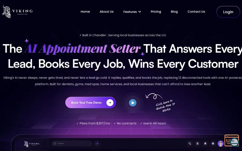 Screenshot of Viking Marketing, a launch using CloseBot