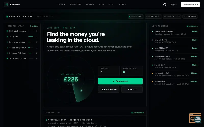 Screenshot of feckbills.com - Save on your cloud!