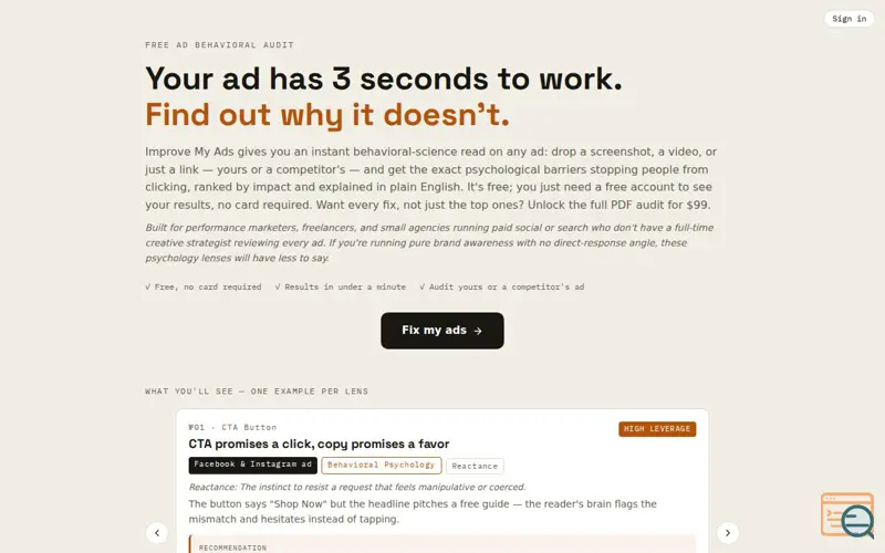 Screenshot of Improve My Ads