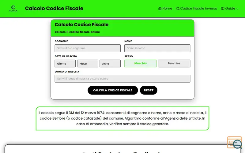 Screenshot of Calcolo Codice Fiscale