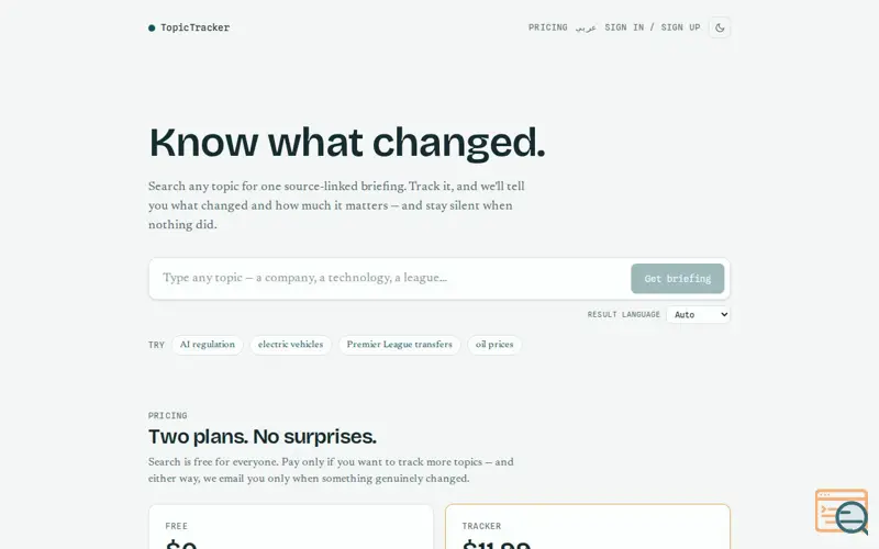 Screenshot of Topic Tracker