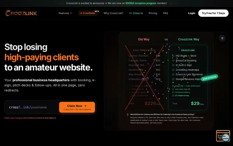 Screenshot of CroozLink, a launch using Gumlet