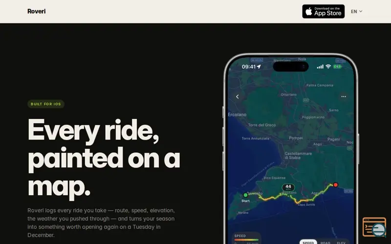 Screenshot of Roveri — Every ride, painted on a map.