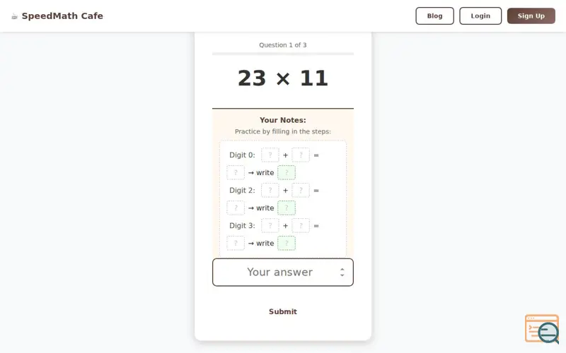 Screenshot of SpeedMath Cafe